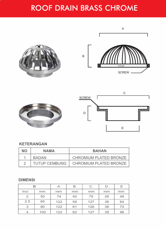 Roof Drain Brass Chrome